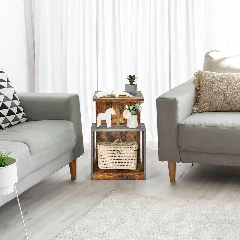 3-Tier End Table with Open Storage Shelf for Living Room Bedroom-Brown by DirectDeals