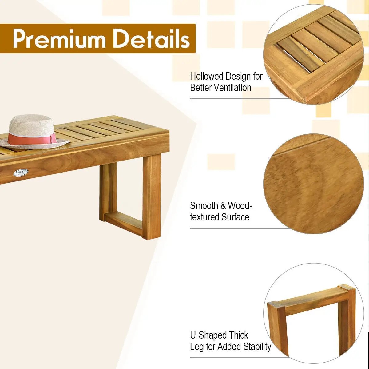 52 Inch Acacia Wood Dining Bench with Slatted Seat by DirectDeals