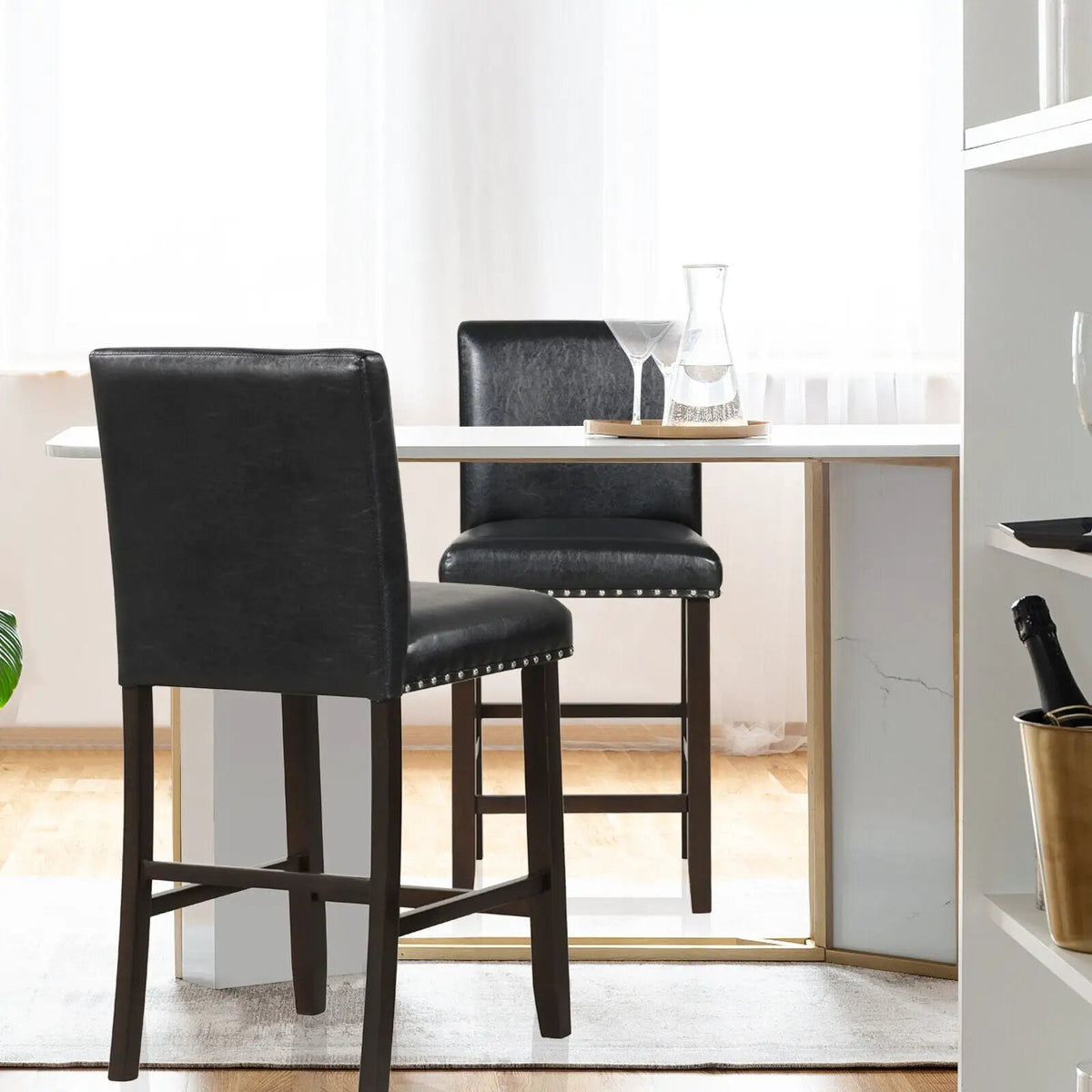 Set of 2 Linen Fabric Bar Stools with Back for Kitchen Island by DirectDeals