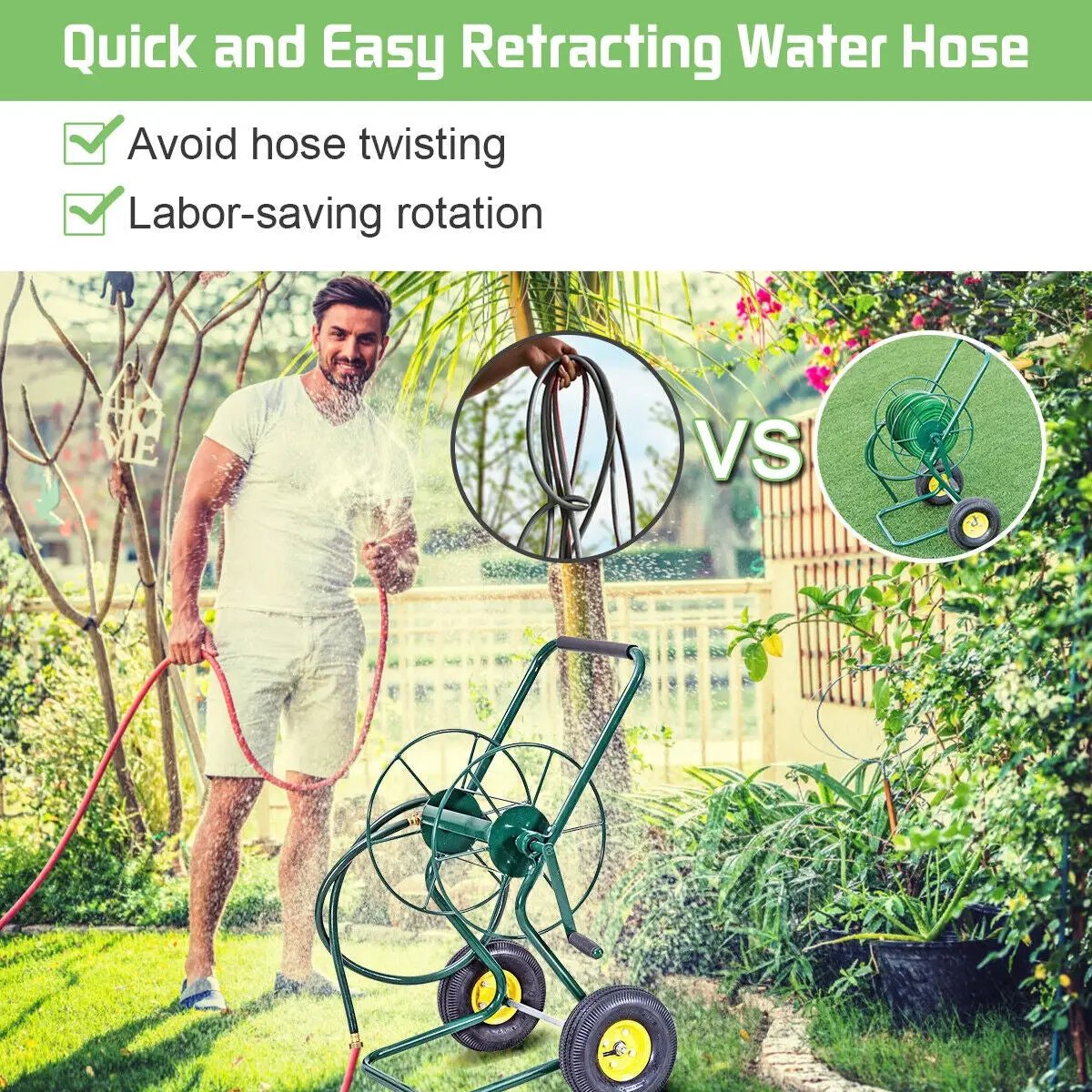 Garden Steel Frame Wheeled Hose Reel Cart by DirectDeals