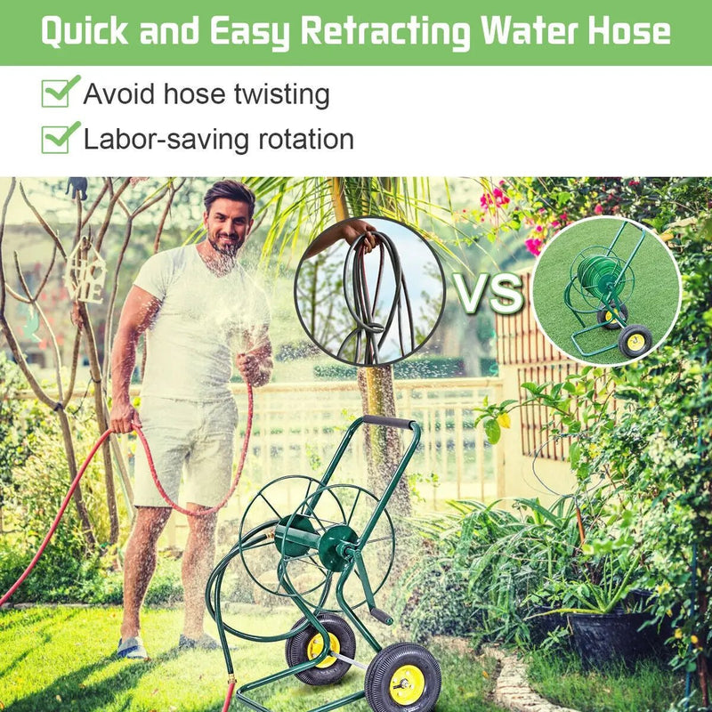 Garden Steel Frame Wheeled Hose Reel Cart by DirectDeals
