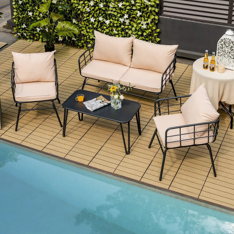 4 Pieces Patio Furniture Set with Seat Back Cushions for Garden-Beige by DirectDeals