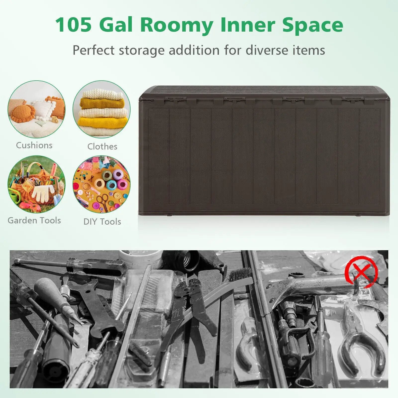 105 Gallon All Weather Large Deck Box Lockable Storage Container by DirectDeals