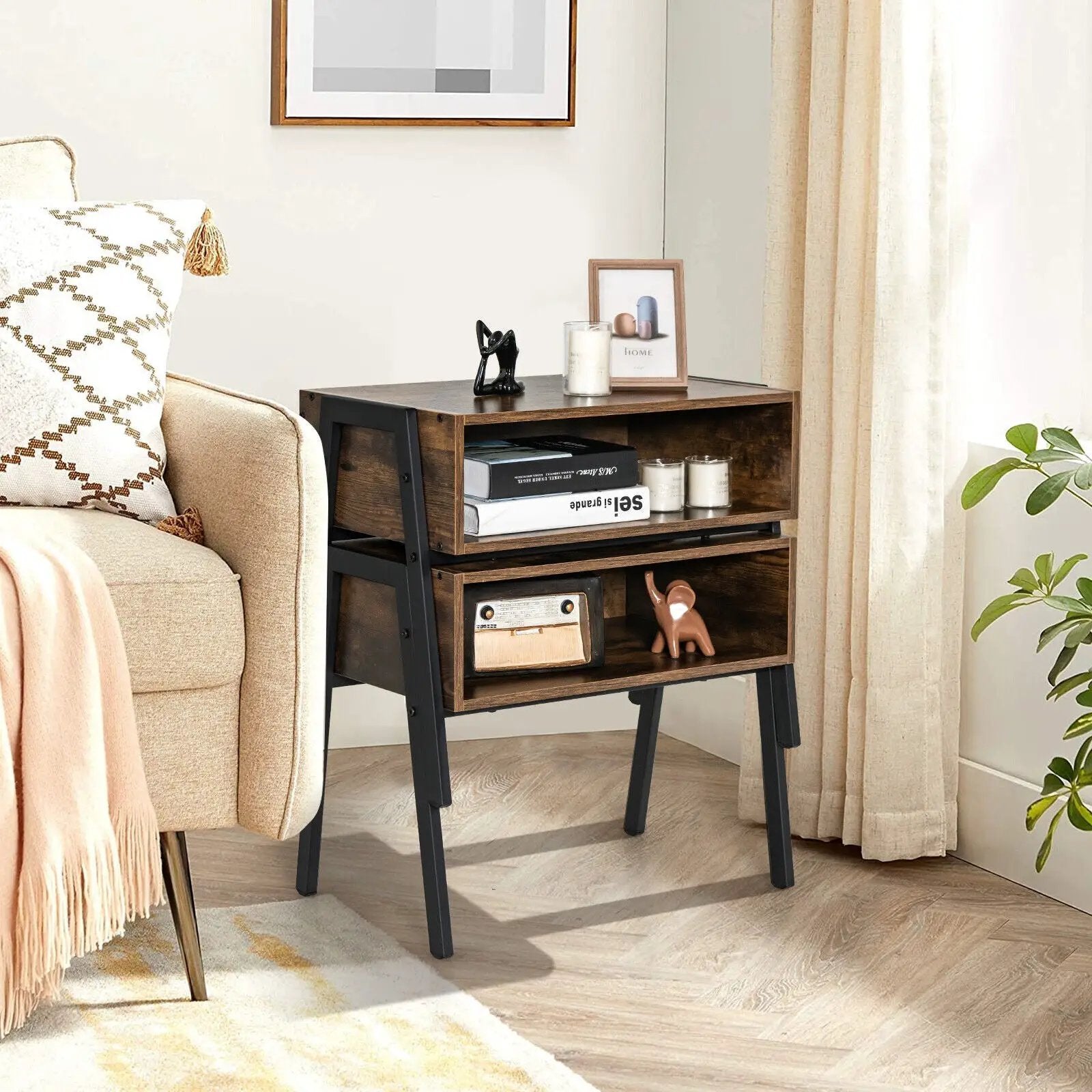 1 Piece Stackable Night Stand Shelf Accent Table with Metal Frame by DirectDeals