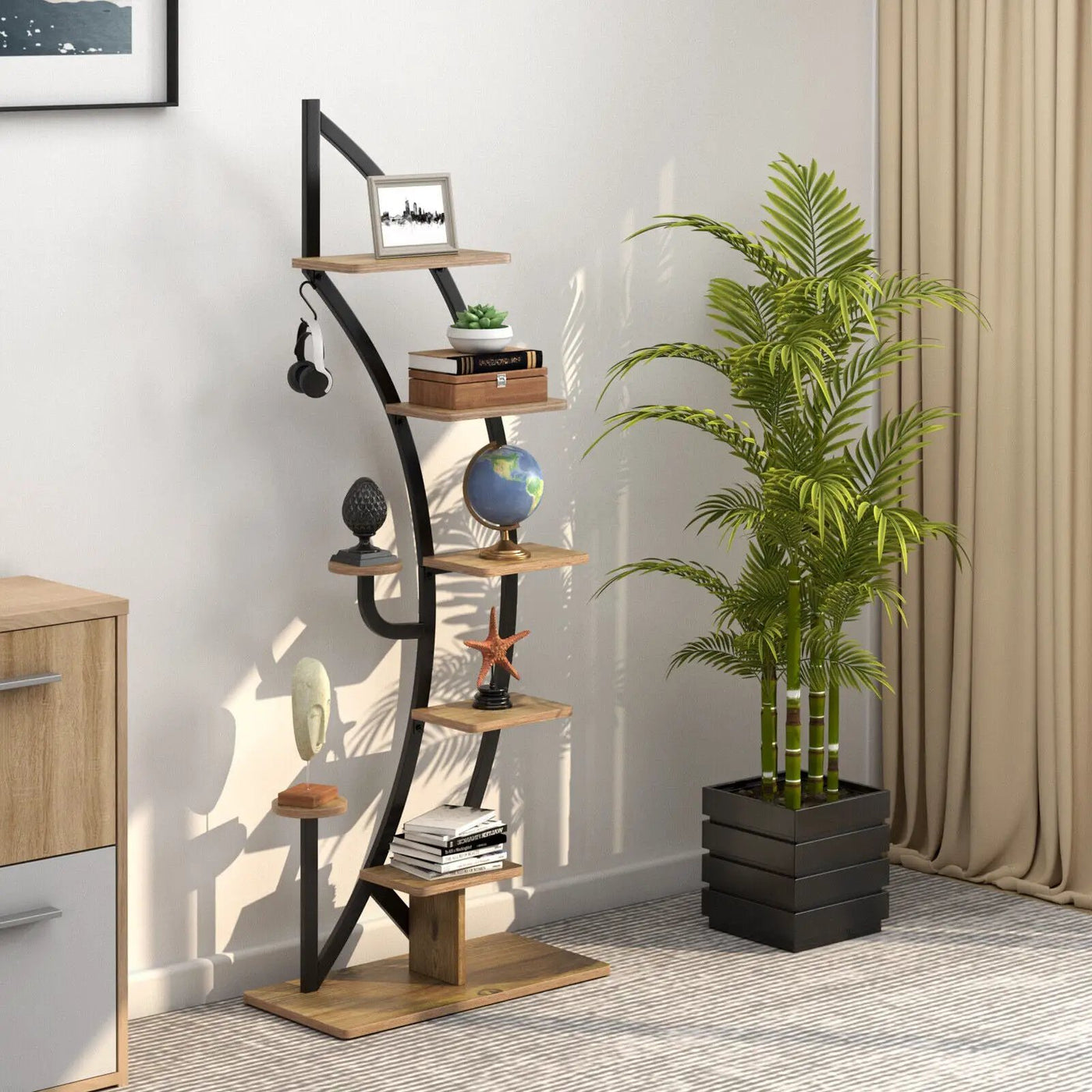 6-Tier 9 Potted Metal Plant Stand Holder Display Shelf with Hook-White by DirectDeals
