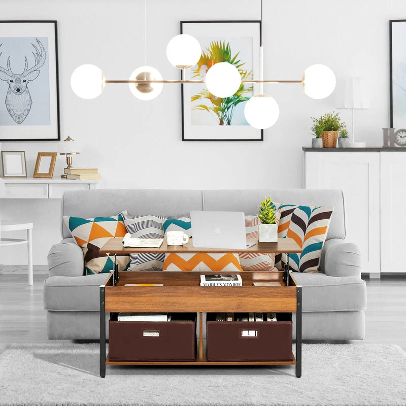 Lift Top Coffee Table Central Table with Drawers and Hidden Compartment for Living Room by DirectDeals