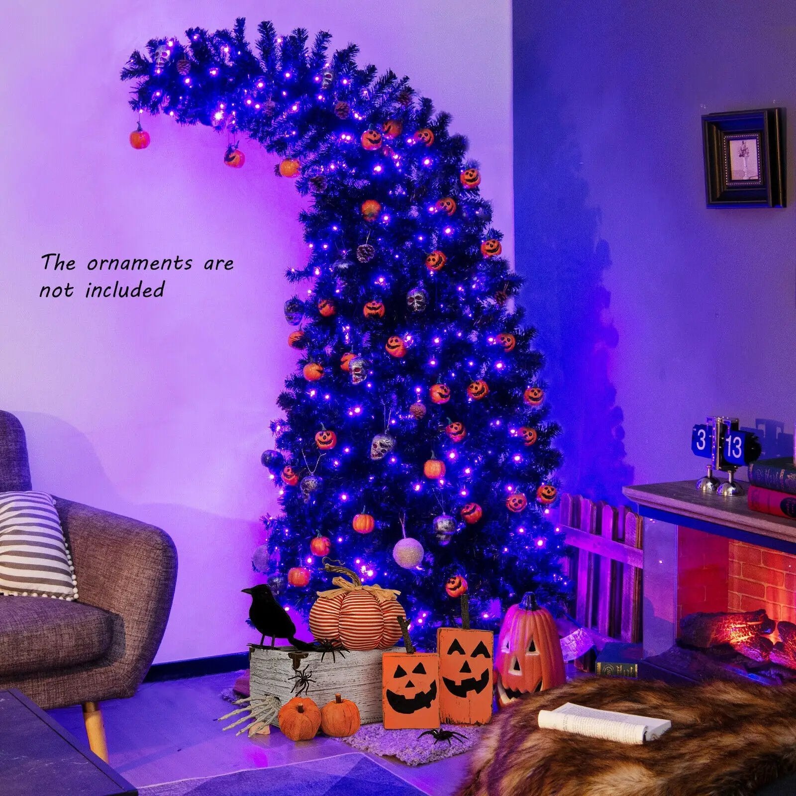 7 Feet Pre-Lit Black Halloween Tree with 8 Flash Modes and 400 Lights by DirectDeals