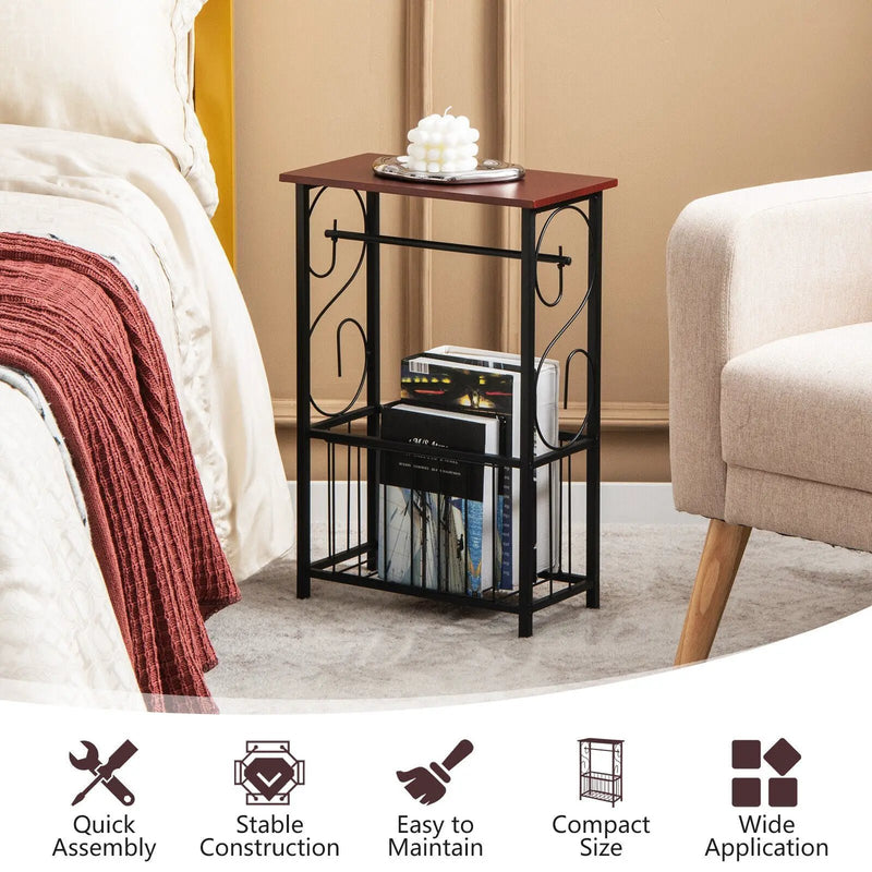 Side Sofa Narrow Table with Removable Paper Holder for Living Room-Brown by DirectDeals