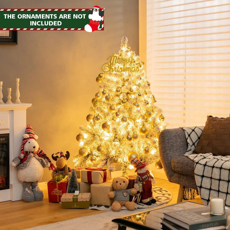 4.5 Feet Pre-Lit Premium Snow Flocked Christmas Tree with 150 Lights by DirectDeals