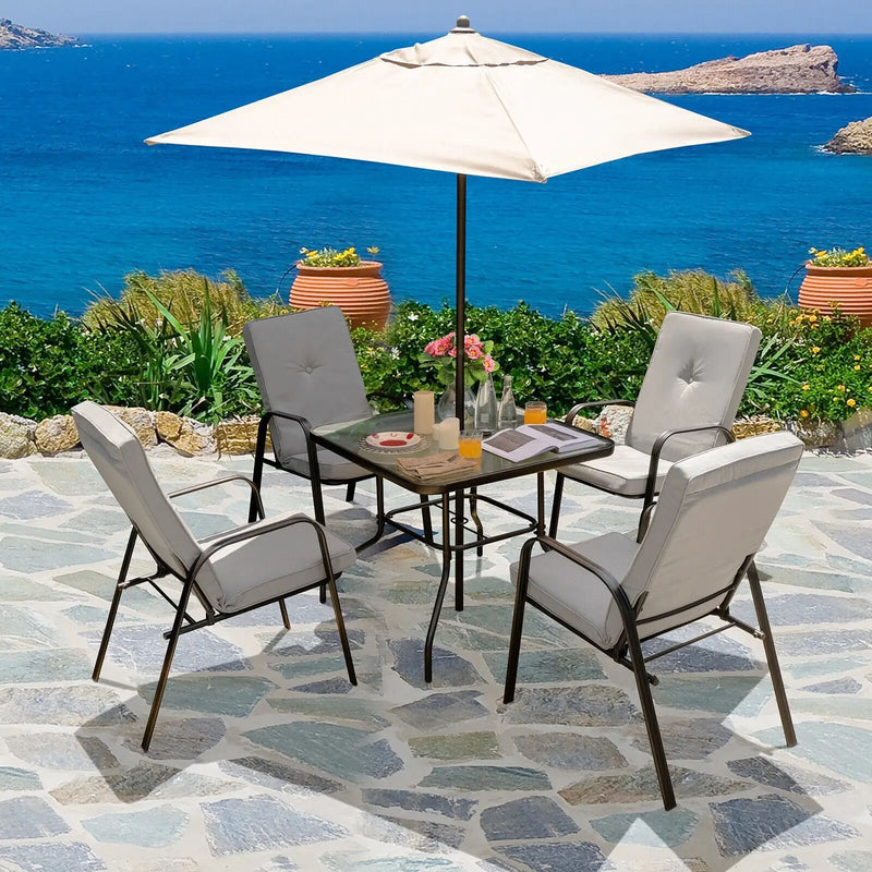 4 Patio Dining Stackable Chairs Set with High-Back Cushions by DirectDeals