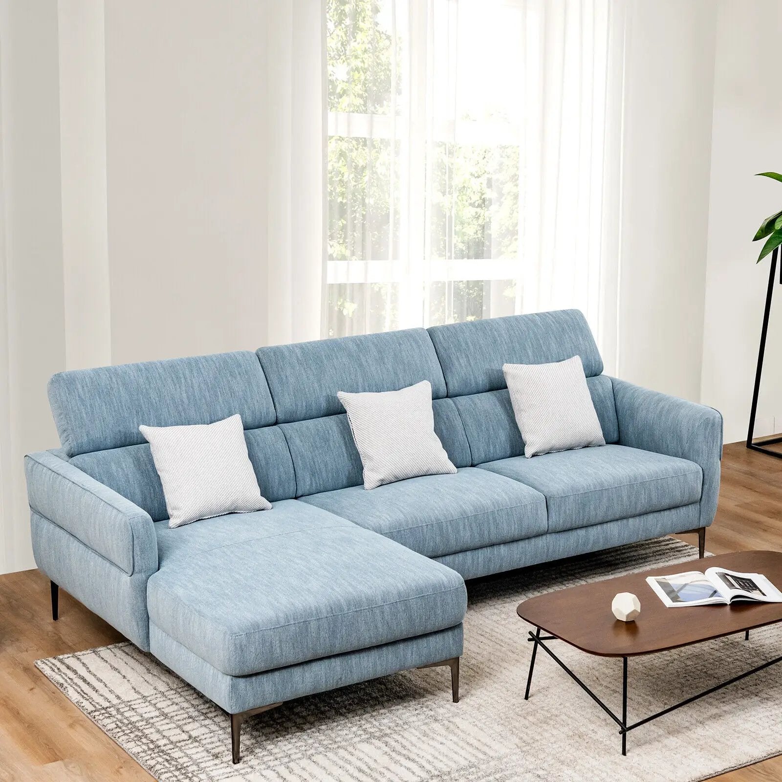 105 Inch L-Shaped Sofa Couch with 3 Adjustable Headrests-Blue by DirectDeals