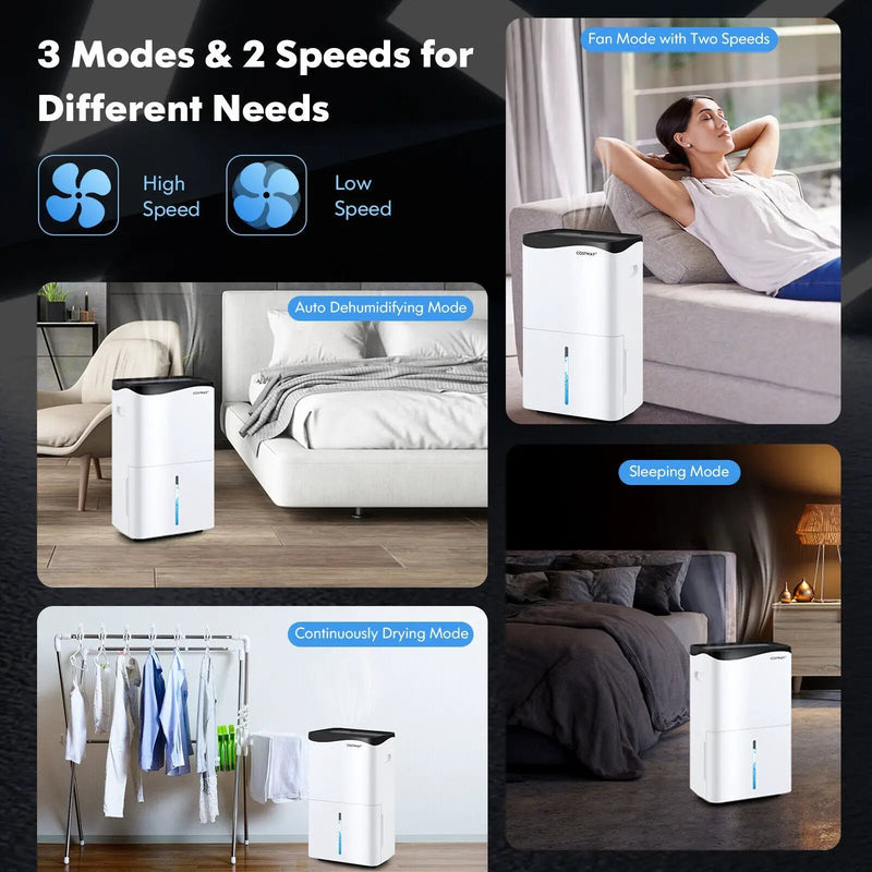 100-Pint Dehumidifier with Smart App and Alexa Control for Home and Basements-White by DirectDeals