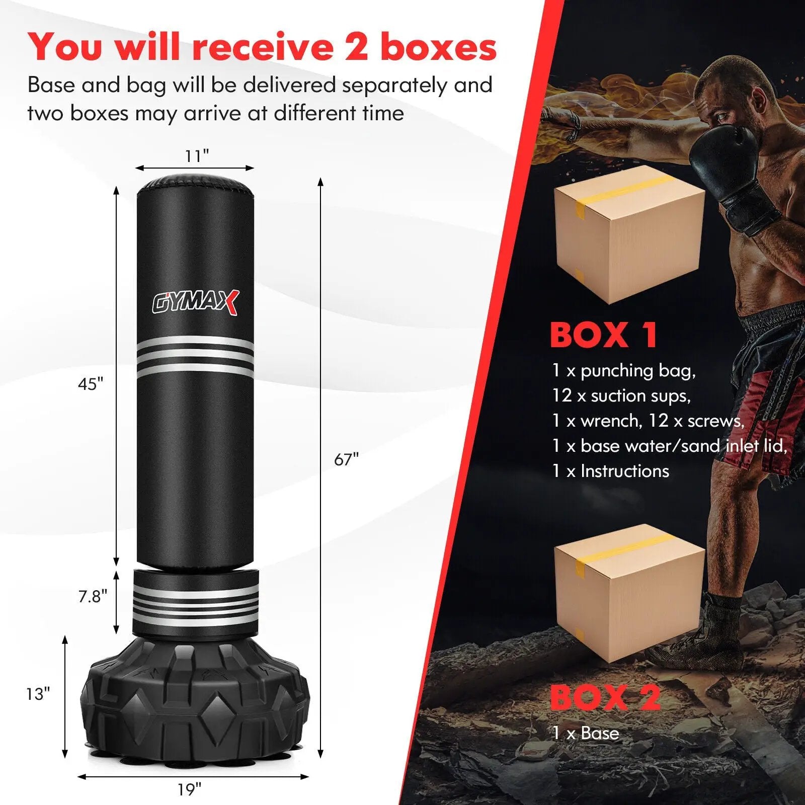 67 Inch Punching Bag with Fillable Suction Cup Base by DirectDeals