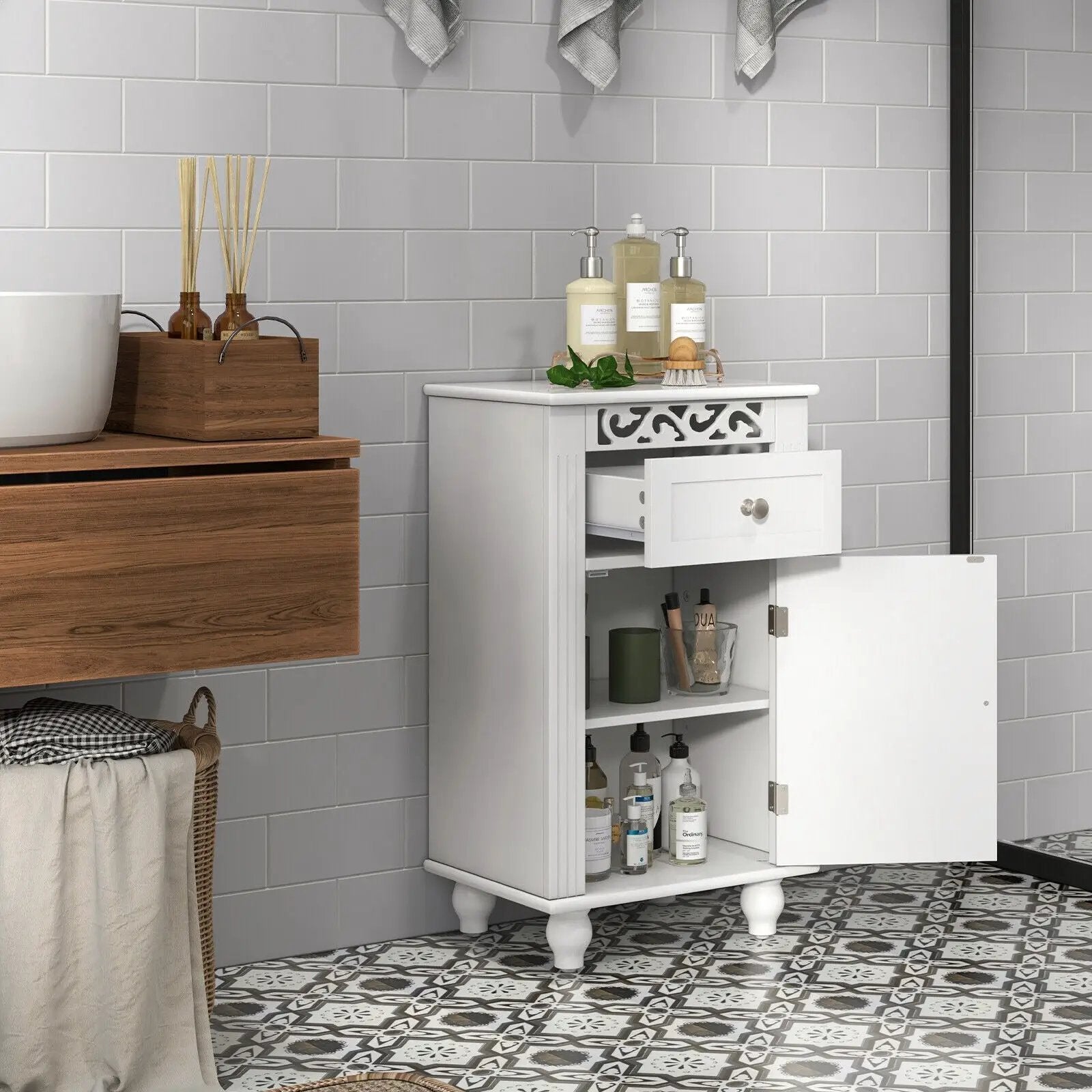 Bathroom Floor Storage Cabinet Organizer with Drawer by DirectDeals