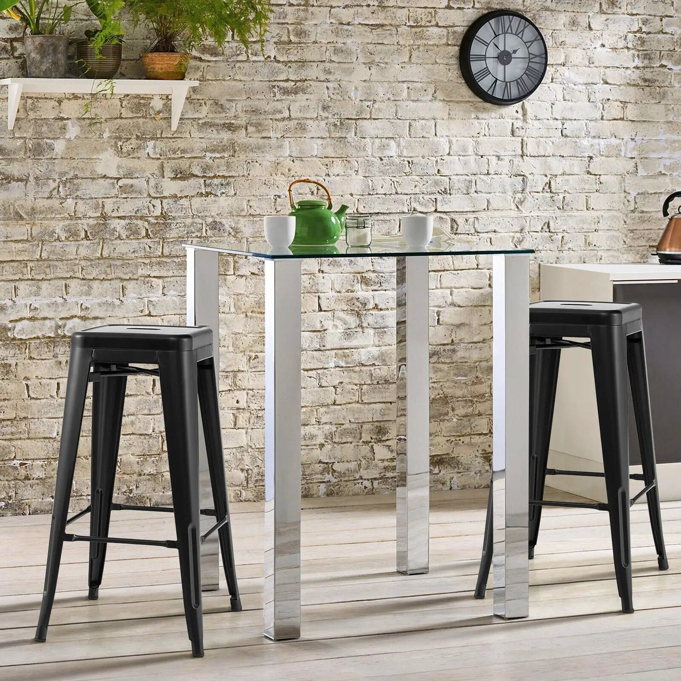 30 Inch Bar Stools Set of 4 with Square Seat and Handling Hole by DirectDeals