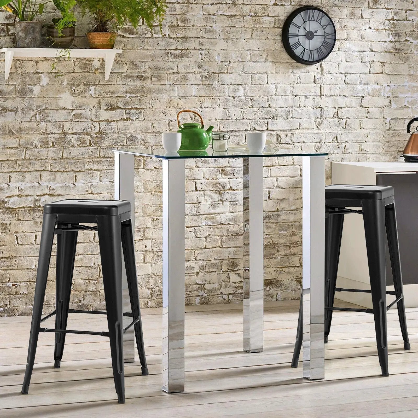 30 Inch Bar Stools Set of 4 with Square Seat and Handling Hole by DirectDeals