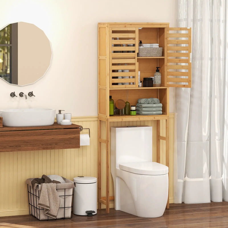 Bamboo Over The Toilet Storage Cabinet Bathroom with Adjustable Shelf-Natural by DirectDeals