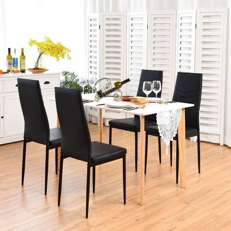 Set of 4 High Back Dining Chairs with PVC Leather and Non-Slip Feet Pads by DirectDeals