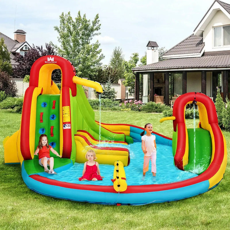 Kid's Inflatable Water Slide Bounce House with Climbing Wall and Pool Without Blower by DirectDeals