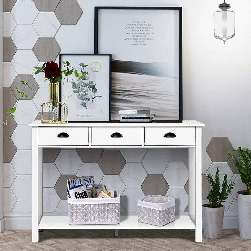 Wooden Console Table with 3 Drawers and 2-Tier Shelves by DirectDeals