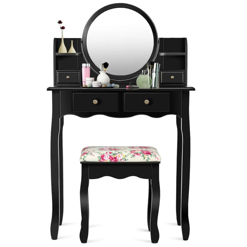 Makeup Vanity Table Set Girls Dressing Table with Drawers Oval Mirror by DirectDeals