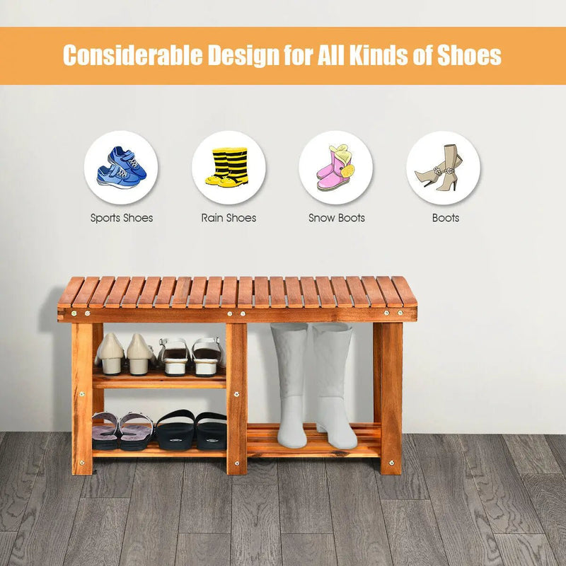 3-Tier Freestanding Wooden Shoe Organizer with Seat by DirectDeals