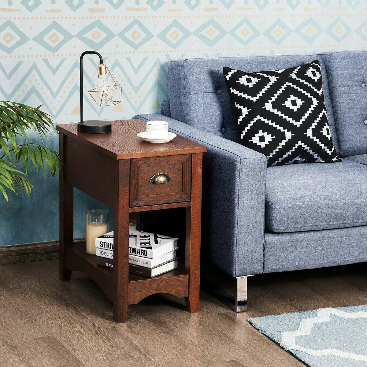 Contemporary Chair Side End Table Compact Table with Drawer Nightstand by DirectDeals