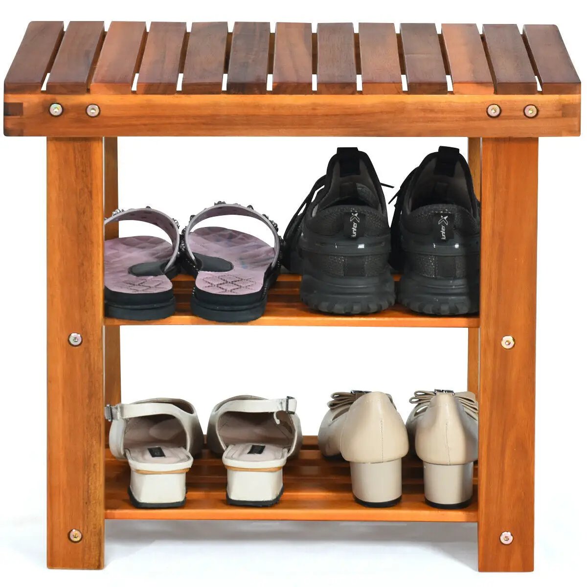 3-Tier Wood Shoe Rack 19' Shoe Bench Boots Organizer by DirectDeals