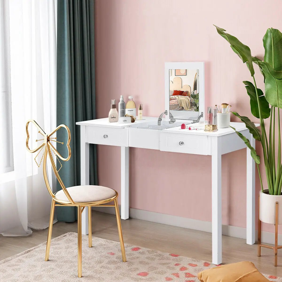 Modern Vanity Dressing Table with 1 Flip Top Mirror and 2 Drawers by DirectDeals