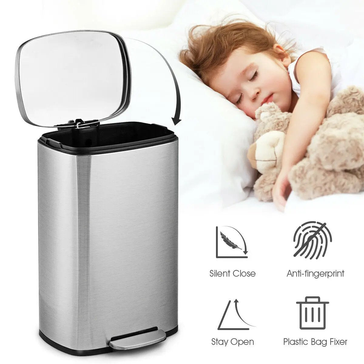 13.2 Gallon Stainless Steel Trash Garbage Can with Bucket by DirectDeals