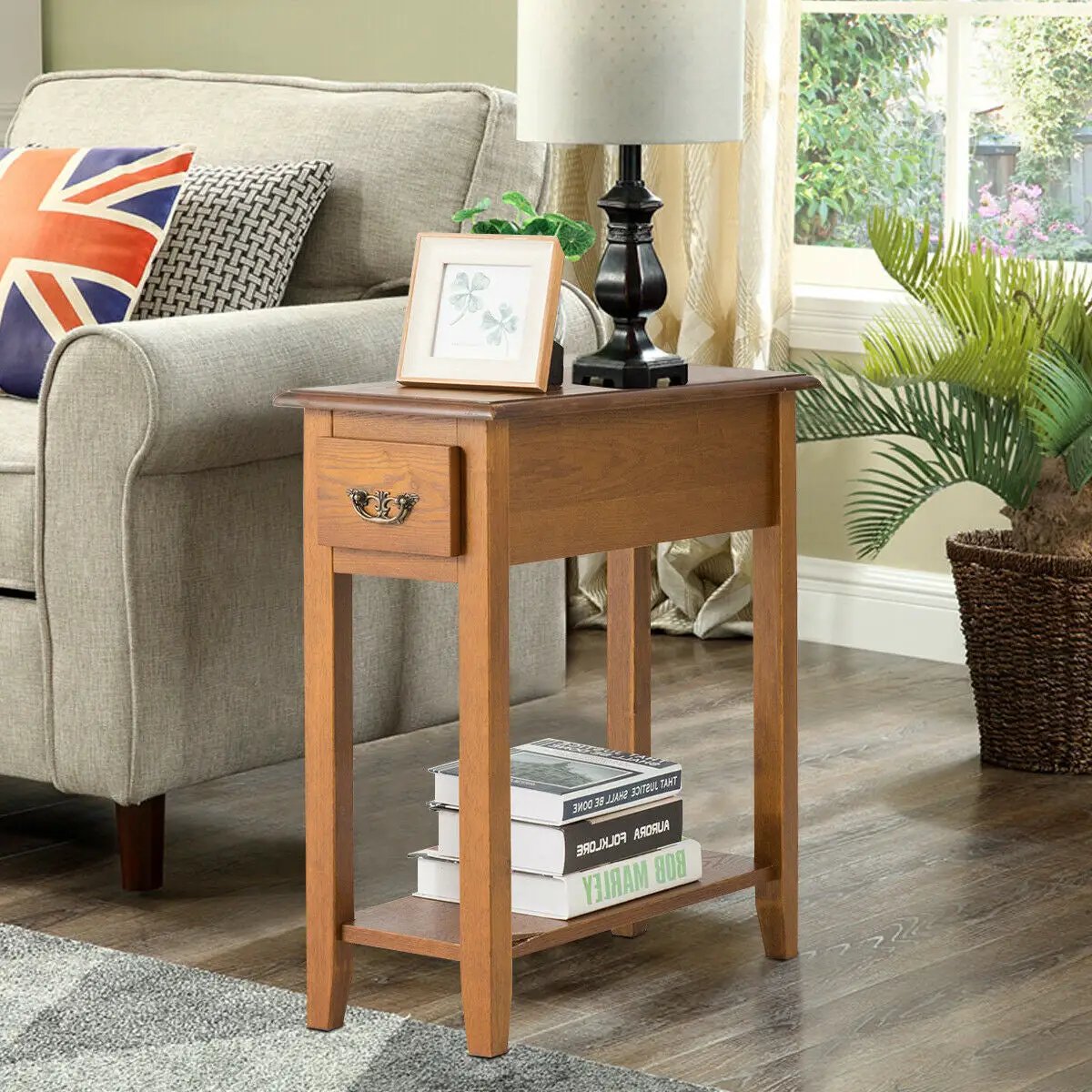 End Table Bedside Sofa End Table Narrow Nightstand with Wooden Legs by DirectDeals