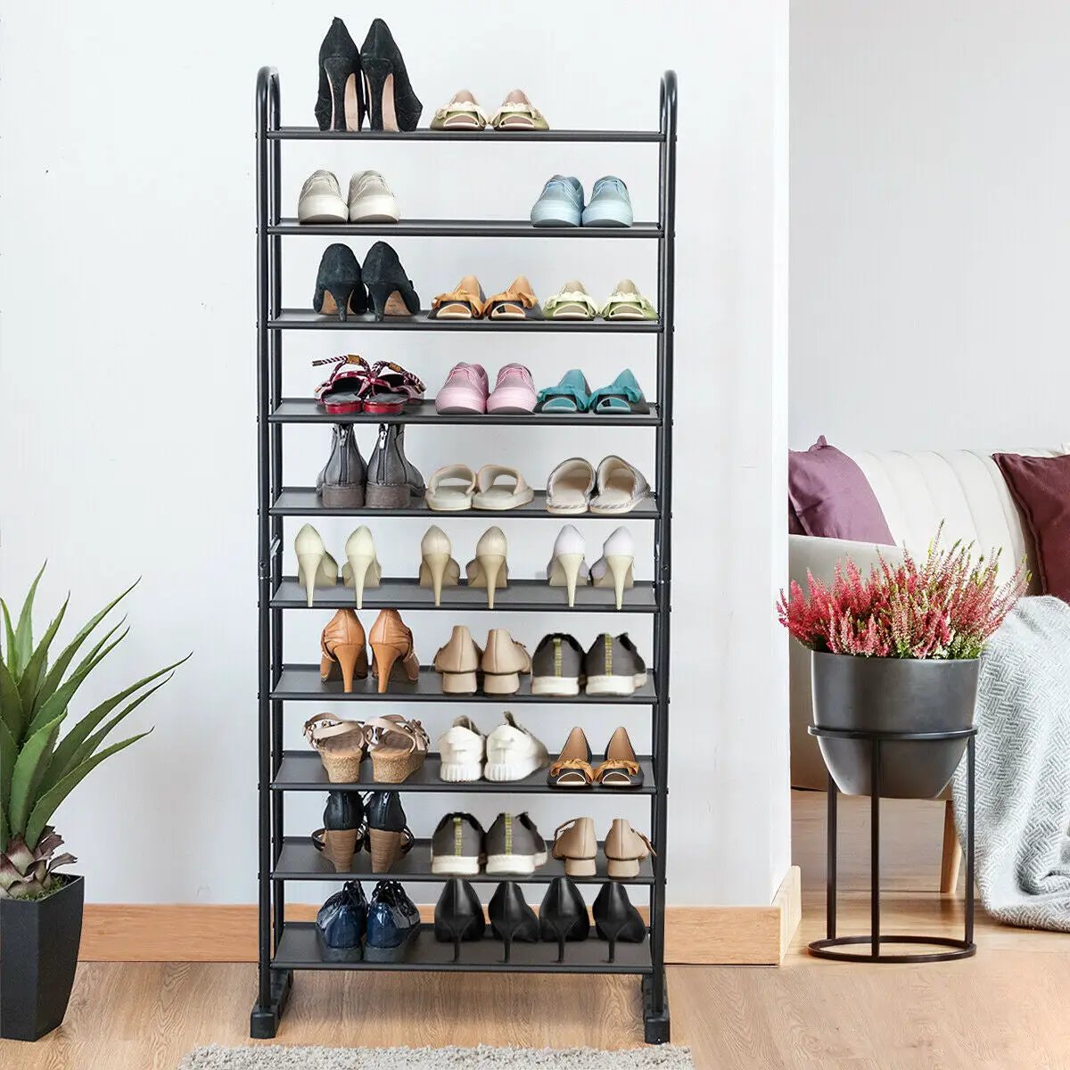 10-Tier Free-Standing Metal Frame Shoe Rack by DirectDeals