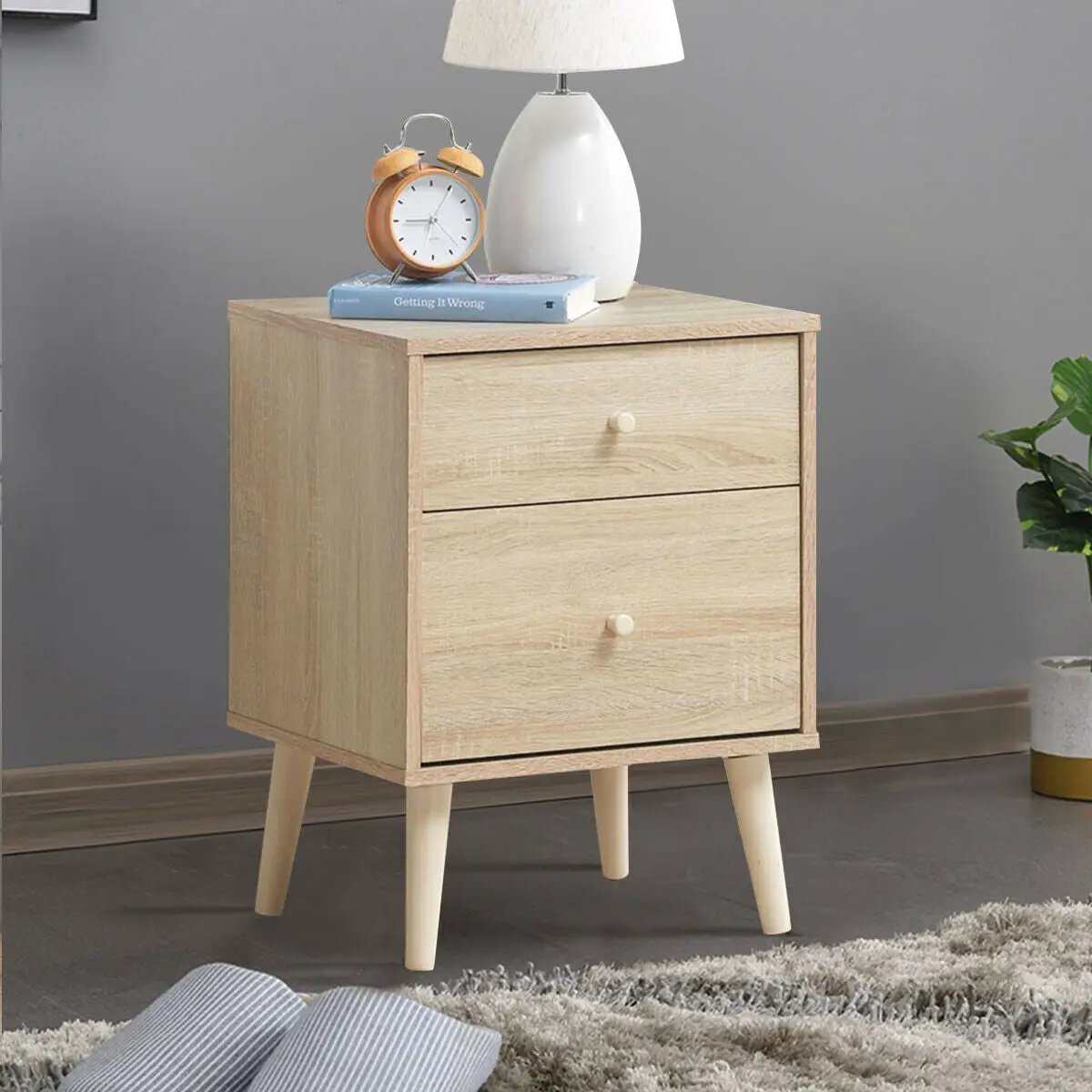 2-Drawer Nightstand Beside End Side Table with Rubber Legs by DirectDeals