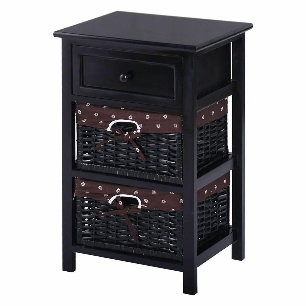 3 Tier Set of 2 Wood Nightstand with 1 and 2 Drawer by DirectDeals