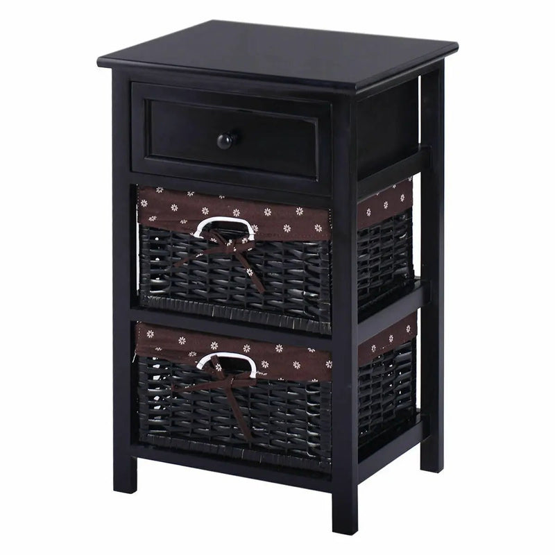 3 Tier Set of 2 Wood Nightstand with 1 and 2 Drawer by DirectDeals