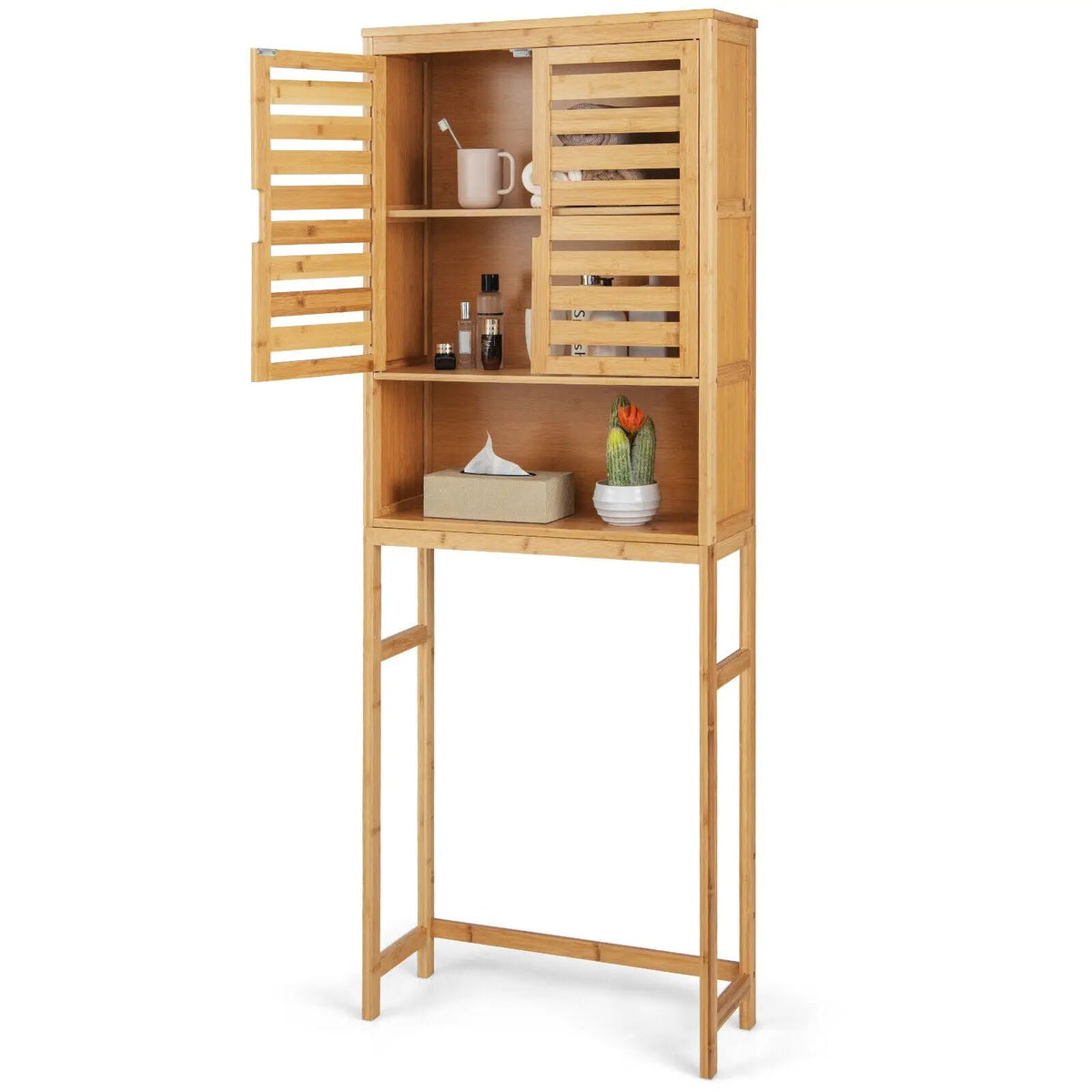 Bamboo Over The Toilet Storage Cabinet Bathroom with Adjustable Shelf-Natural by DirectDeals