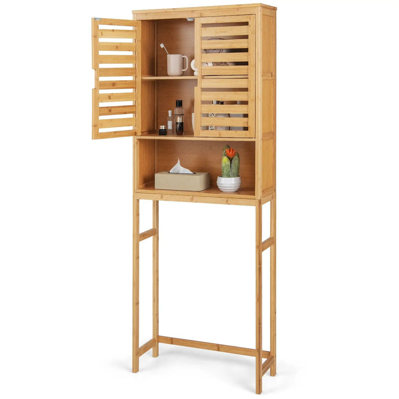 Bamboo Over The Toilet Storage Cabinet Bathroom with Adjustable Shelf-Natural by DirectDeals