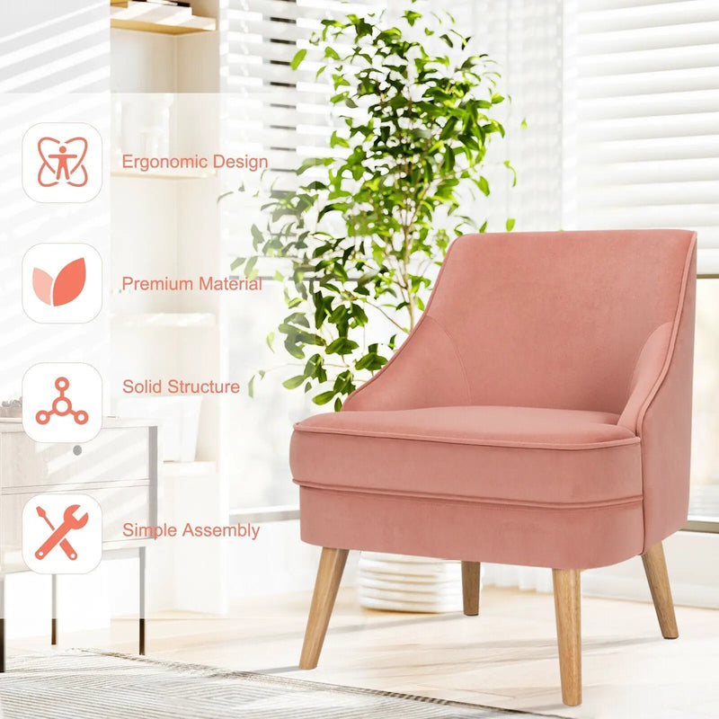 Mid Century Velvet Accent Chair with Rubber Wood Legs for Bedroom by DirectDeals