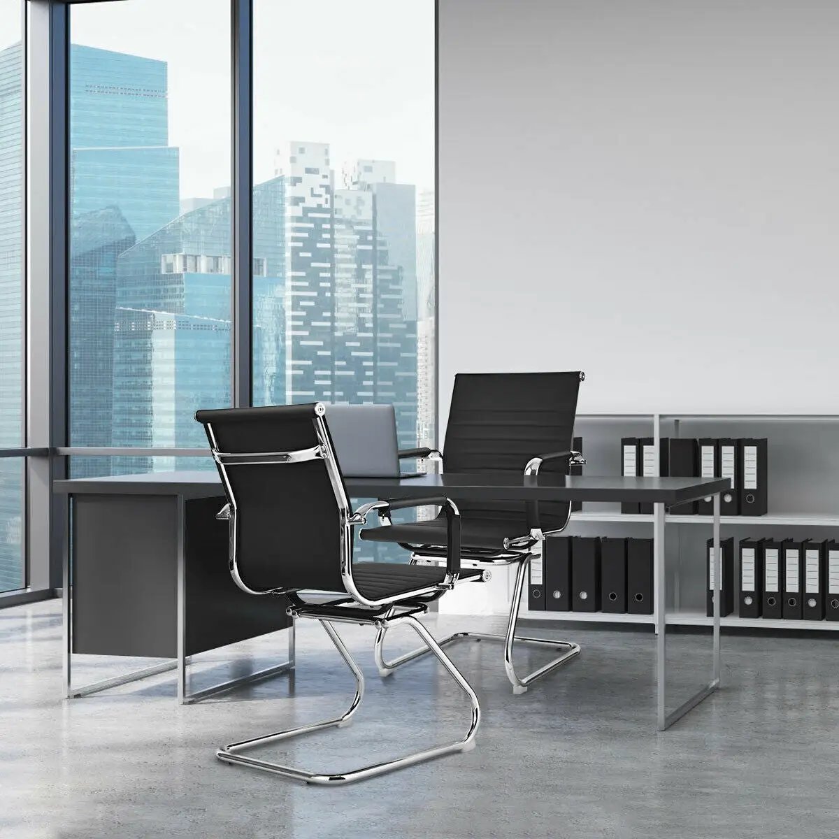 Set of 2 Heavy Duty Conference Chair with PU Leather-Black by DirectDeals
