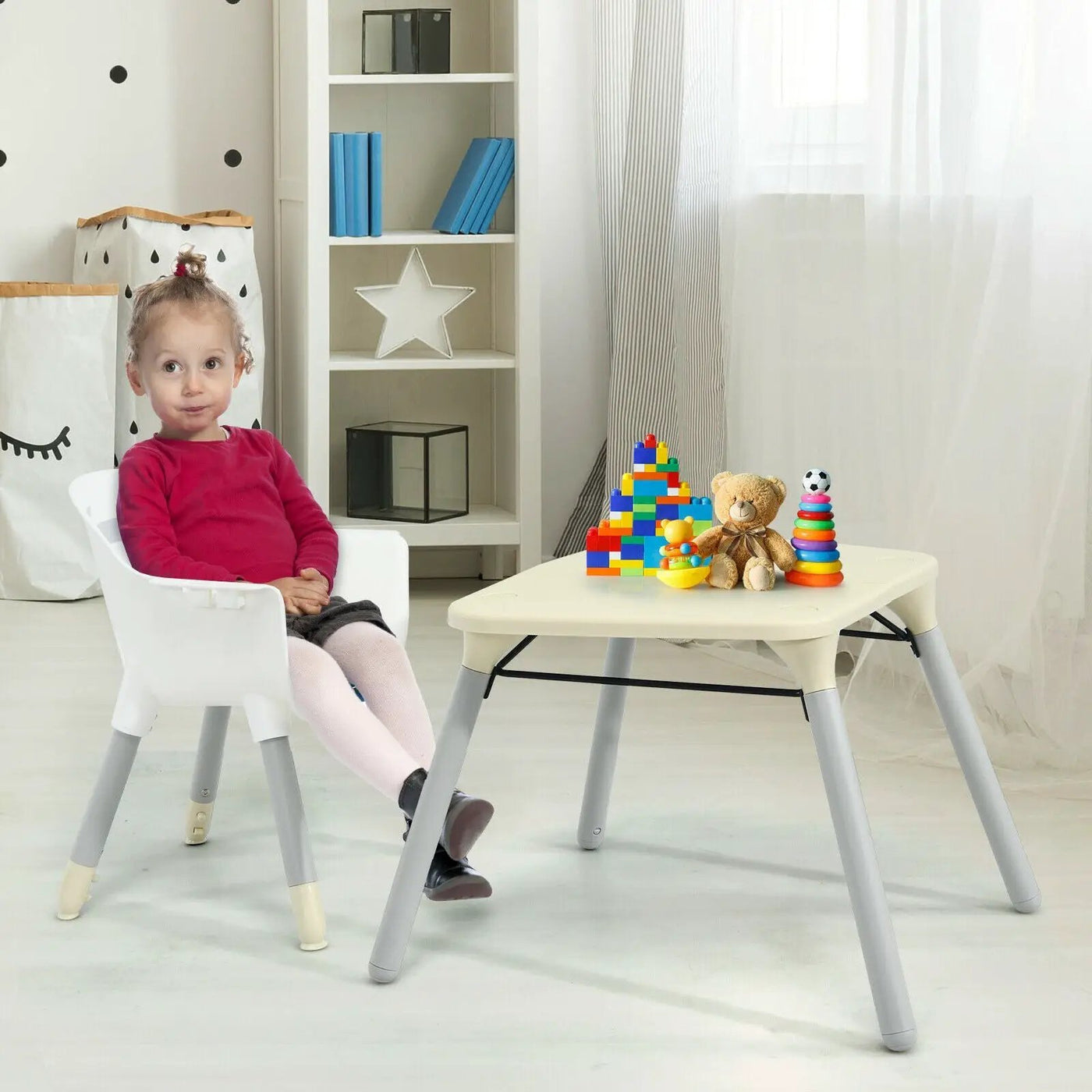 4-in-1 Baby Convertible Toddler Table Chair Set with PU Cushion by DirectDeals