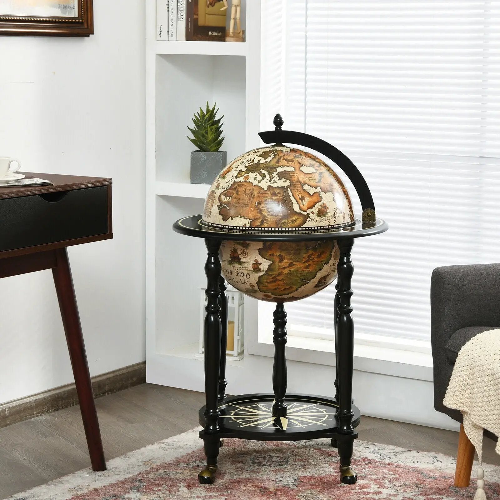 16th Century Nautical Chart Wine Cabinet with Wheels by DirectDeals