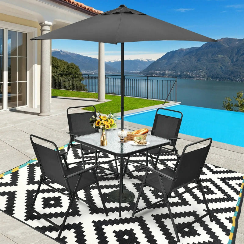 6 Pieces Patio Dining Set with Umbrella-Gray by DirectDeals