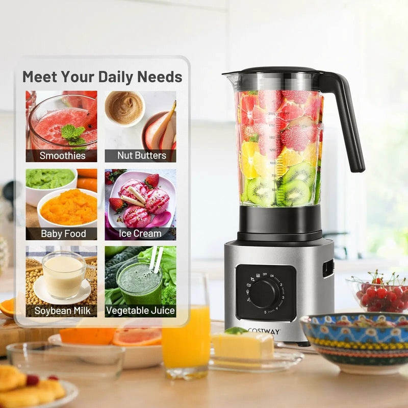 1500W 5-Speed Countertop Smoothie Blender with 5 Presets and 68oz Tritan Jar-Silver by DirectDeals