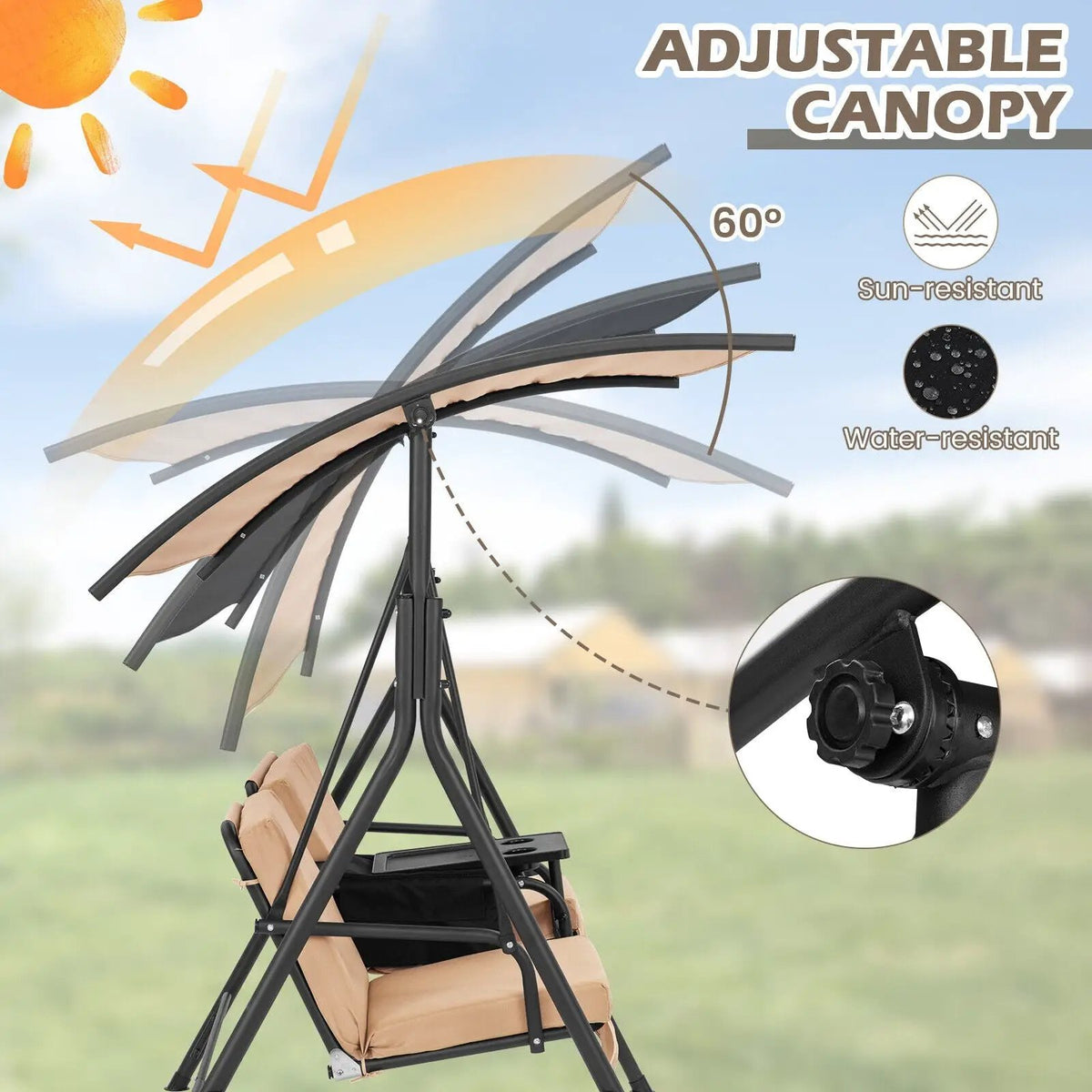 Porch Swing Chair with Adjustable Canopy by DirectDeals
