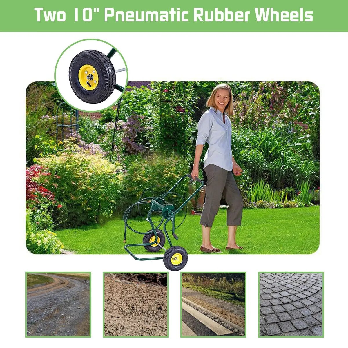 Garden Steel Frame Wheeled Hose Reel Cart by DirectDeals