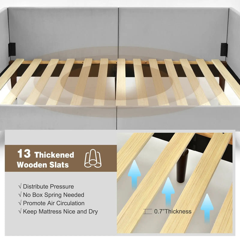 Twin Size Daybed Frame with Sturdy Wooden Slat Support-Gray by DirectDeals