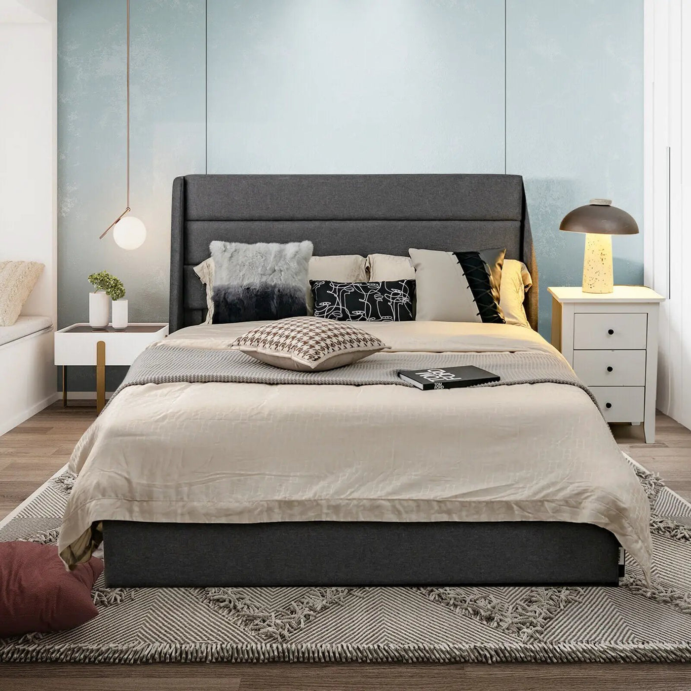 Upholstered Platform Bed Frame with 3 Storage Drawers by DirectDeals
