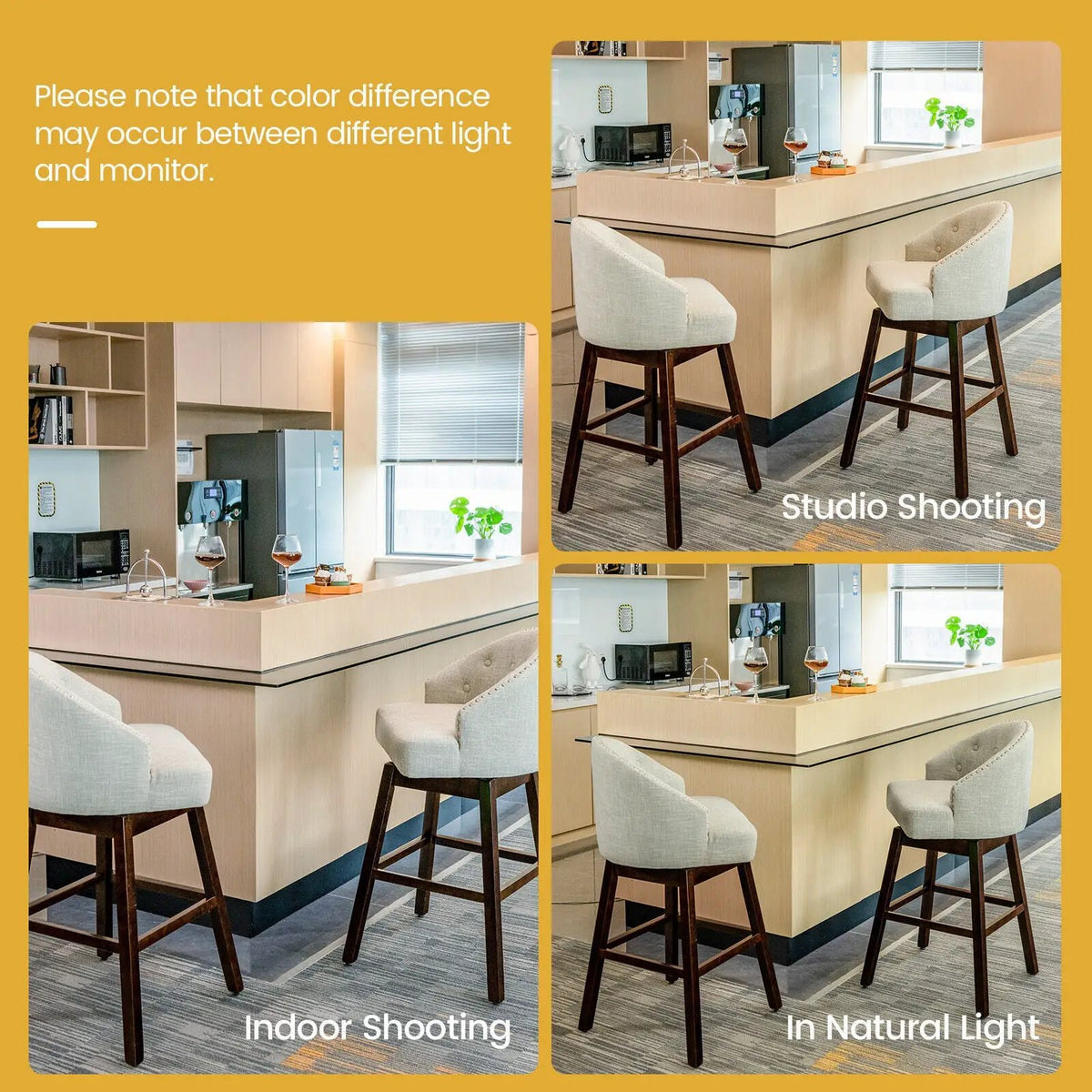 Set of 2 Swivel Bar Stools with Rubber Wood Legs and Padded Back by DirectDeals