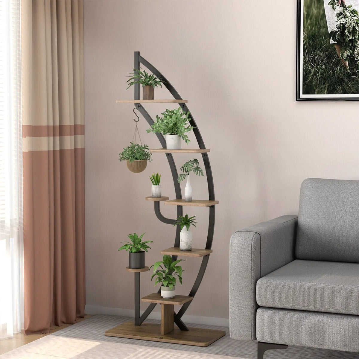 6-Tier 9 Potted Metal Plant Stand Holder Display Shelf with Hook-White by DirectDeals