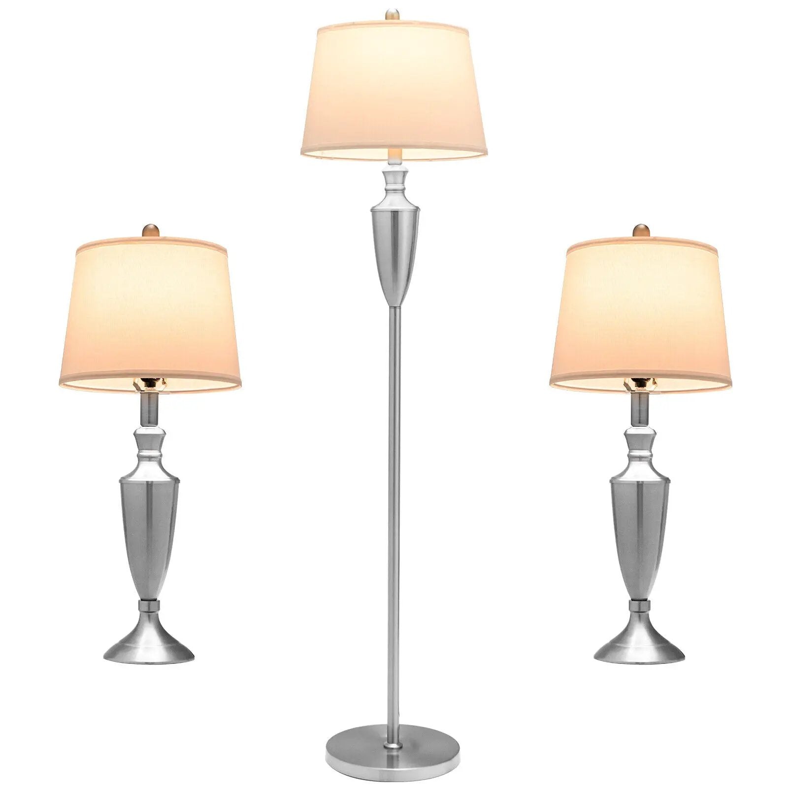 3 Piece Lamp with Set Modern Floor Lamp and 2 Table Lamps-Silver by DirectDeals